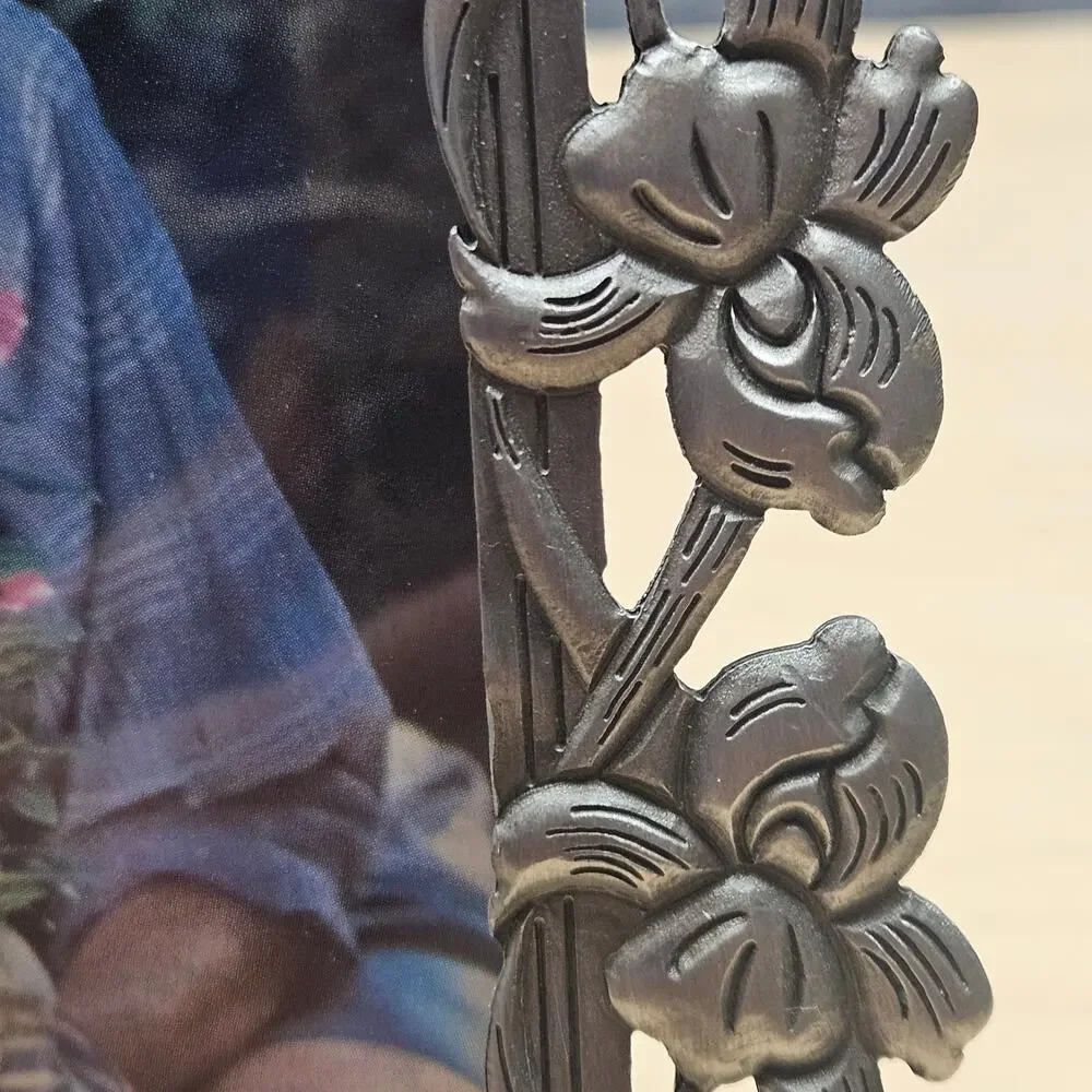 VTG Ornate Antiqued Pewter Tone Filigree Floral Picture Frame for 5 x 7 photo